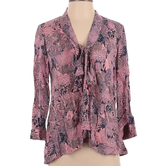 Anthropologie Tops - Anthropologie 52 Conversations Colloquial Necktie Blouse 2 Castle Forest Print